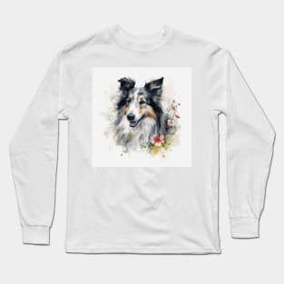 Sheltie portrait watercolor illustration Long Sleeve T-Shirt